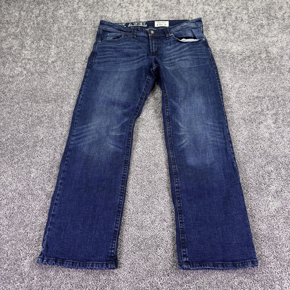 T.K. Axel Jeans Mens 34x32 Blue Slim Boot Stretch Medium Wash Denim Pockets Work